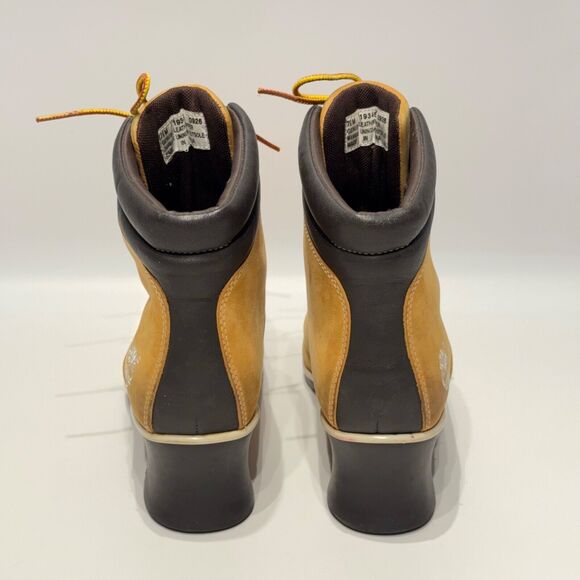 Timberland Wheat Nubuck Leather Wedge Heel Ankle Boot Square Toe Women Size 7.5M - Picture 5 of 14